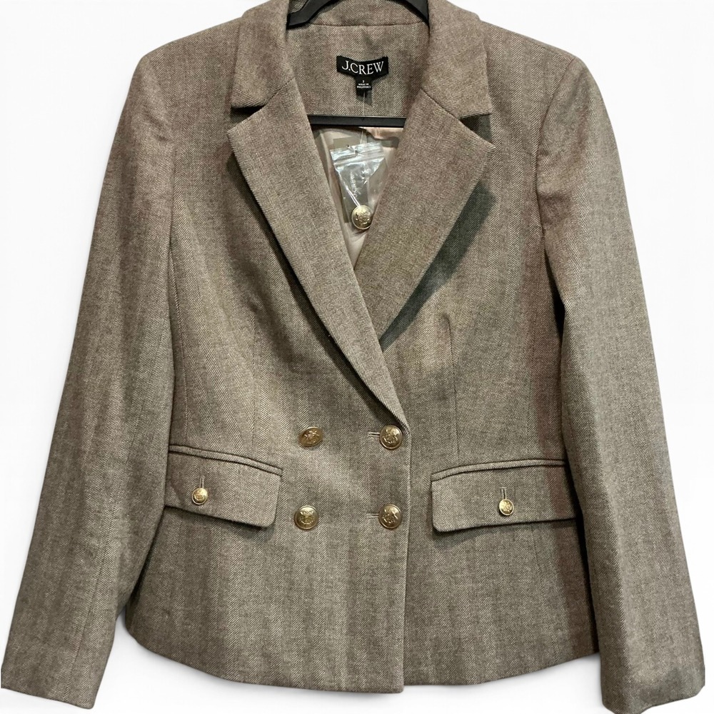 J.Crew Tollegno 1900 Italian Wool Herringbone Double Breasted Blazer NWT 2 XS